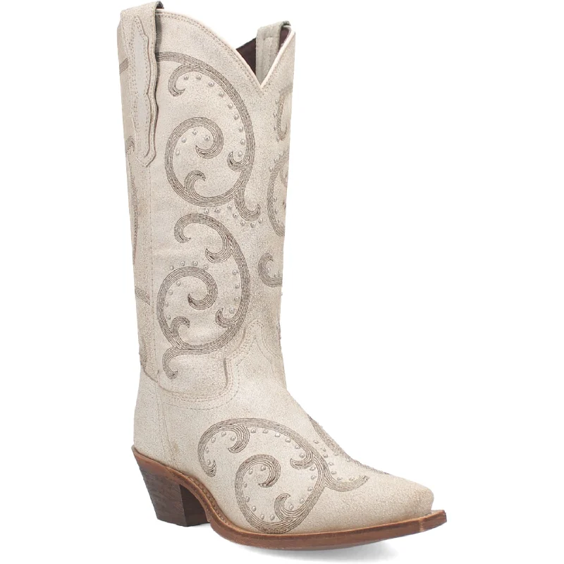 Laredo Womens Haisley Off White Leather Cowboy Boots