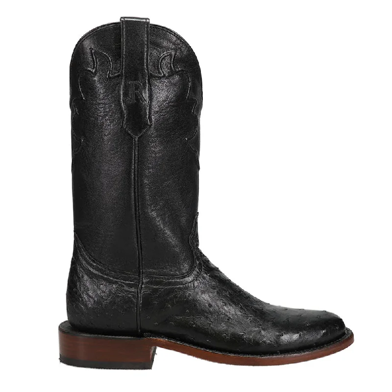 Full Quill Ostrich Embroidered Square Toe Cowboy Boots