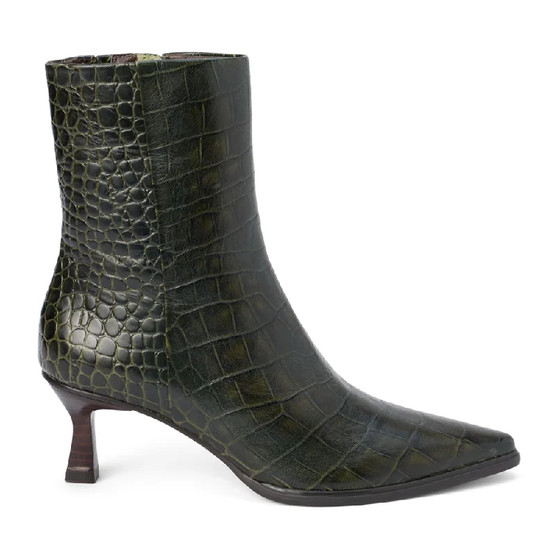 Gabbie Croc Embossed Pointed Toe Zippered Boots