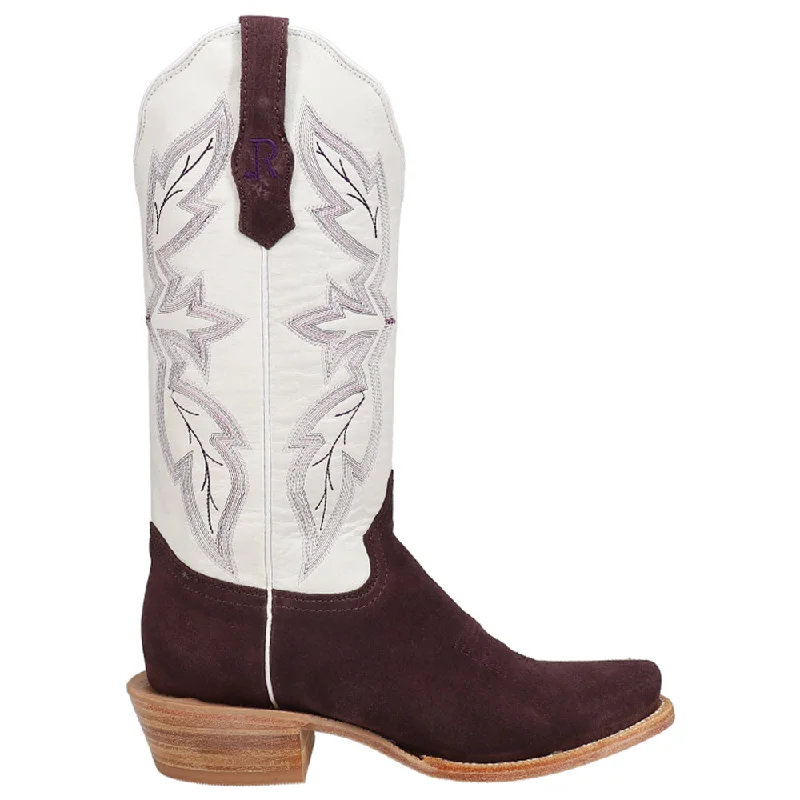 Rough Out Plum Embroidered Narrow Square Toe Cowboy Boots