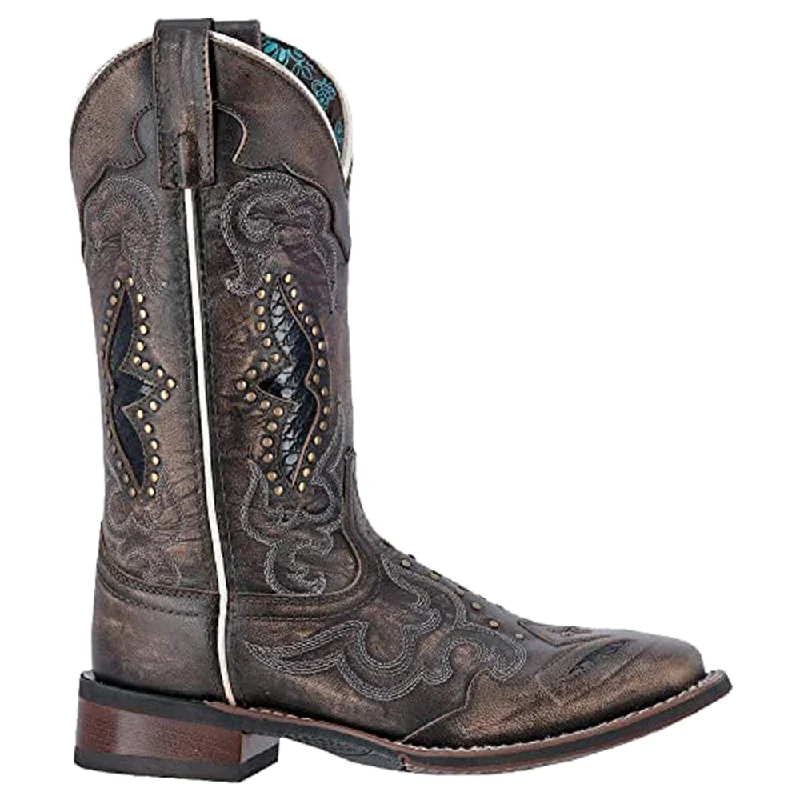 Spellbound Studded Tooled Inlay Embroidered Square Toe Cowboy Boots