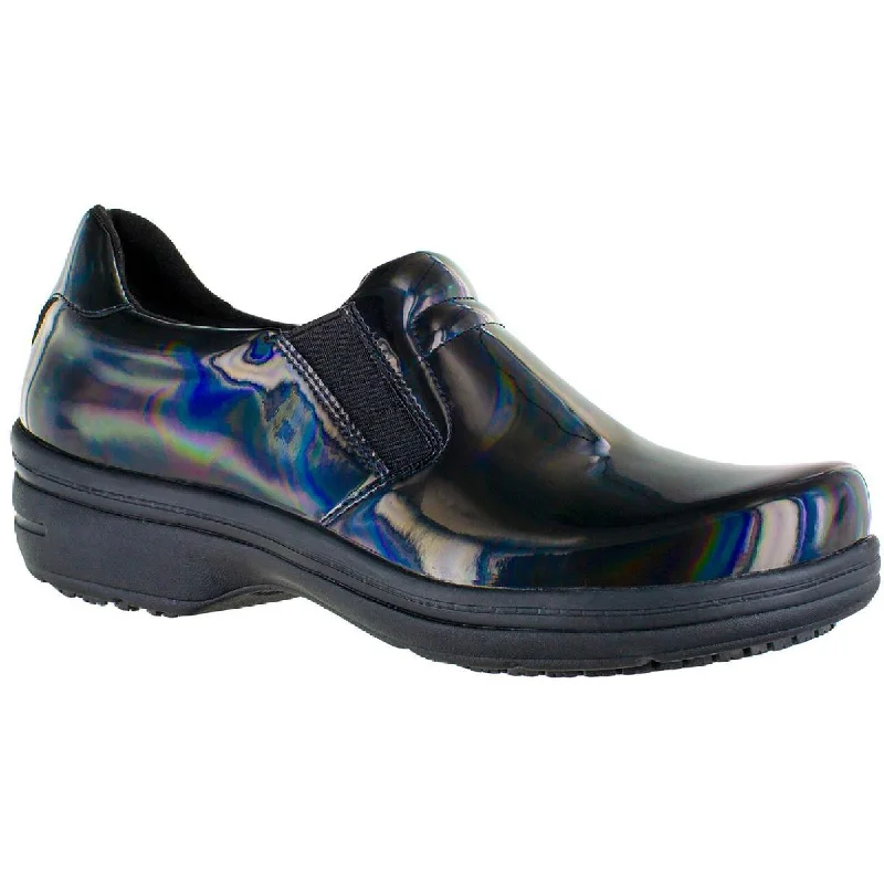 Easy Works by Easy Street Womens Bind Patent Leather Slip On Clogs