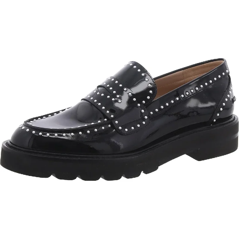 Stuart Weitzman Womens Patent Leather Embellished Loafers